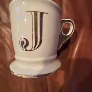 Anthropologie Shaving Mug Style Monogram “J” Coffee Cup Eclectic old school BOLO